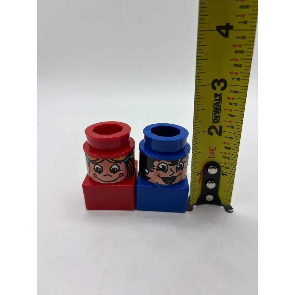 Lot of 2 Vtg Mega Blocks Cylindrical Head Brick Figures Boy Girl 1980s